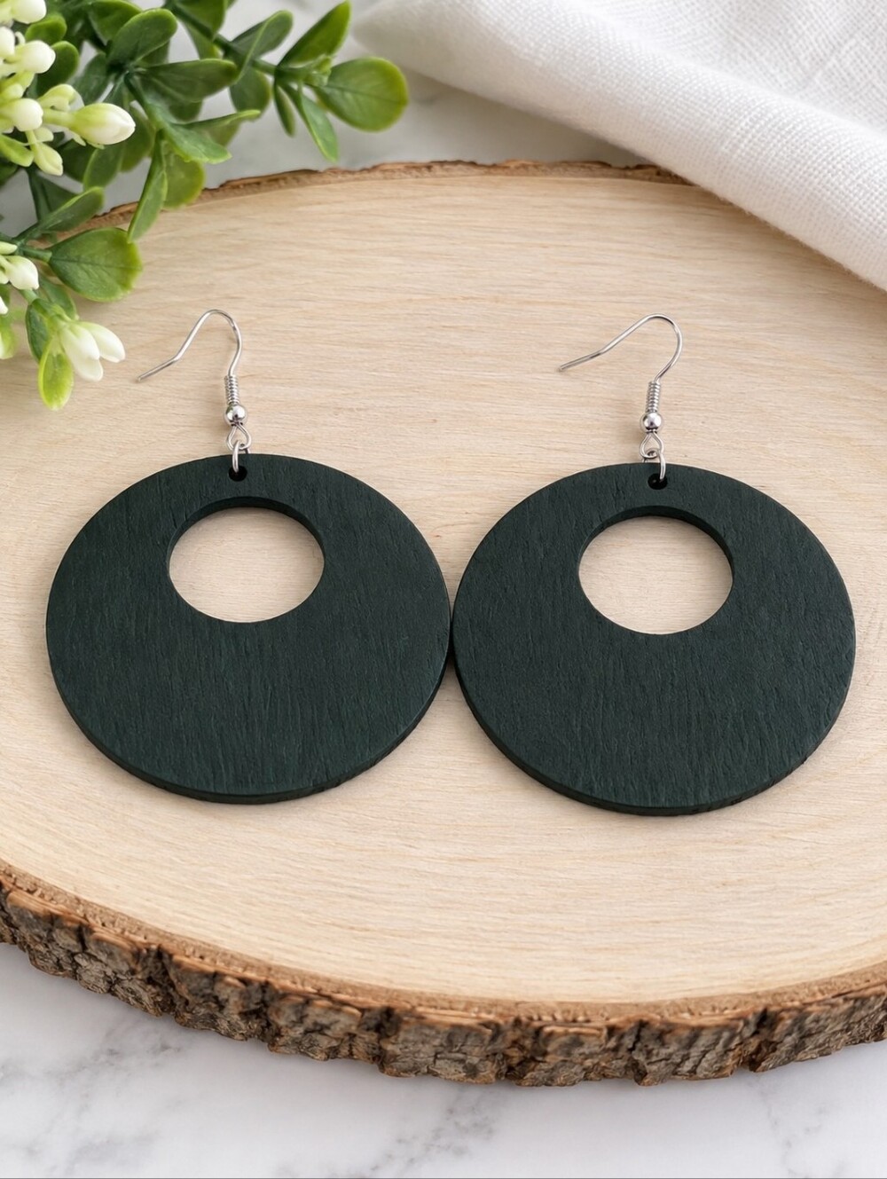 Hollow Round Big Large Wooden Dangle Ethnic Style Statement Earrings